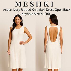 Meshki Aspen Ivory Ribbed Knit Maxi Dress Open Back Keyhole Size XL